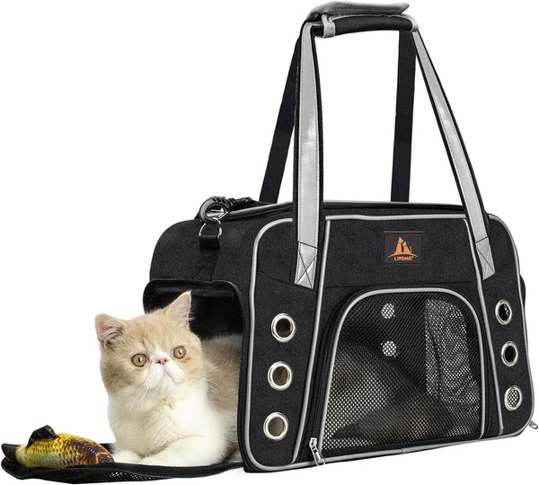 Lifeand Cat Carrier, Collapsible Soft Sided Pet Carrier for Large Medium Cats Under 18lb, Airline Approved