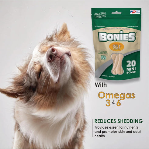 Bonies Skin and Coat Treats for Dogs, Chicken Flavor, Minis, 2 Bone Pack