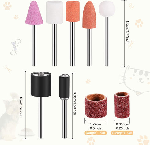 96 Set Trimmer (100 Kajaia Pcs Dog Nail Grinder Replacement Kit Sanding Drum with Grit Sanding Bands Pet Smoother Claw