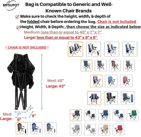 Replacement Bag for Folding Camping Chair, 43"x9"x9" (Black, L) - Portable Camp Chair, Yoga Mat, Umbrella, Tents, 420D