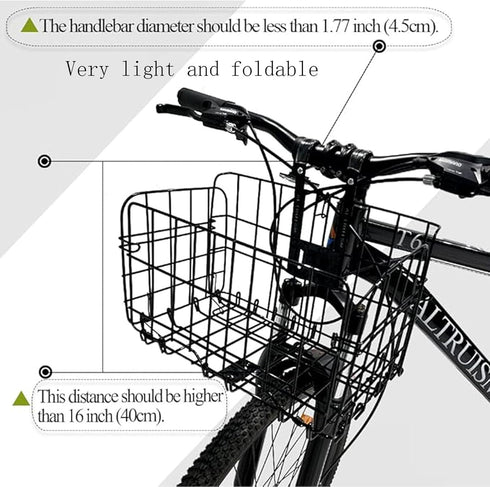Rust Proof Folding Bike Front Basket, Detachable Rear Bike Basket with Handles, Easy Installation for Mountain Bike