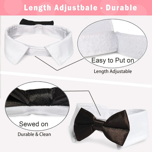 Dog Bow Tie, KOOLMOX Adjustable Black Pet Tuxedo Collar with White Bow Tie for Medium Large Dogs