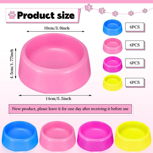 24 Pcs Puppy Dogs Birthday Party Supplies Pet Plastic Bowls Reusable Dog Bowls Puppy Food Bowl Feeding Water Pet Bowls for Dog Cat Birthday Baby Shower Party Favors, Blue Rose Red Yellow and Pink
