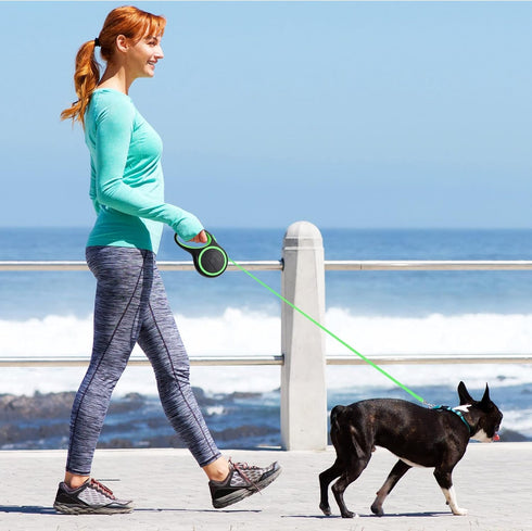 UrbanX Retractable Dog Leash for Large Dogs, Anti-Slip Handle, 24ft Strong Nylon Tape with Brake Lock - Green