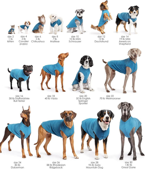 Stretch Fleece Dog Coat, Stretchy Pet Sweater, Machine Washable Pullover, Marine Blue, Size 6
