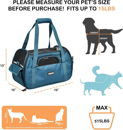 19" 10" 13" JESPET Soft-Sided Kennel Pet Carrier for Small Dogs, Cats, Puppy, Airline Approved Cat Carriers Dog Carrier