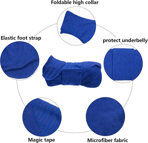 Geyecete Fast Drying Dog Drying Coat - Luxuriously Soft Microfibre Bath Robe Towel, Blue, Size S