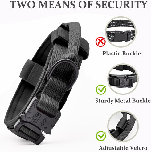 Tactical Dog Collar, Adjustable Military Training Nylon Dog Collar with Control Handle and Heavy Quick-Release Metal