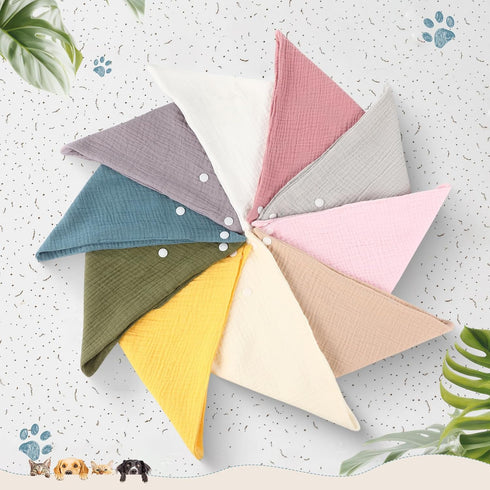 10 Pcs Muslin Cotton Triangle Dog Bandanas Reversible Pet Bibs Scarf Dog Scarves with Two Snaps Apparel Accessories
