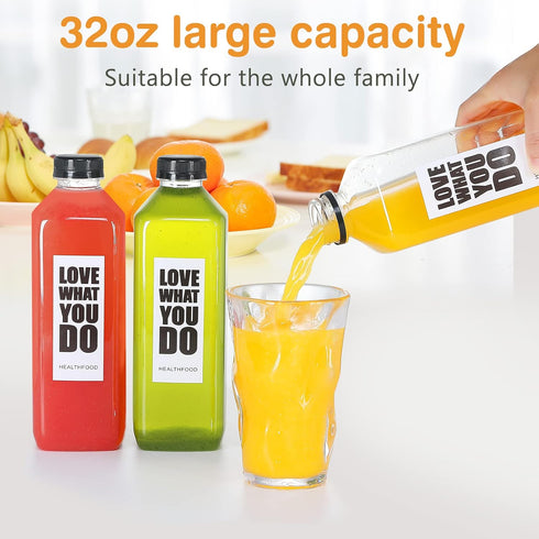 10pcs 33oz Fhxtcygj Plastic Bottles with Caps, Juice Container with Lids, Empty Plastic Juice Bottles Reusable Clear