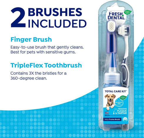 Naturel Promise Fresh Dental Toothbrush and Toothpaste Kit for Dogs - Teeth Cleaning Kit for Plaque & Tartar Removal