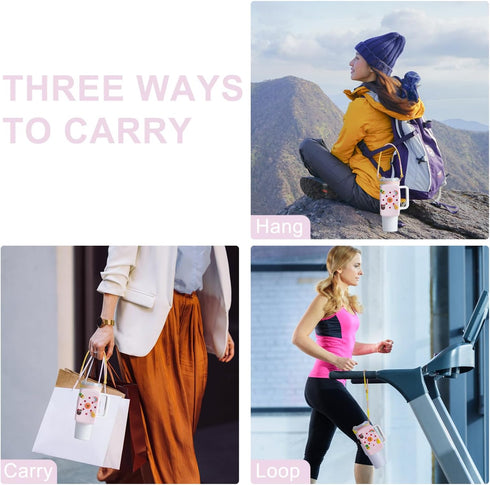 Water Bottle Pouch with Charm and Handle, Silicone Carrier Bag with Strap for Stanley Quencher Adventure