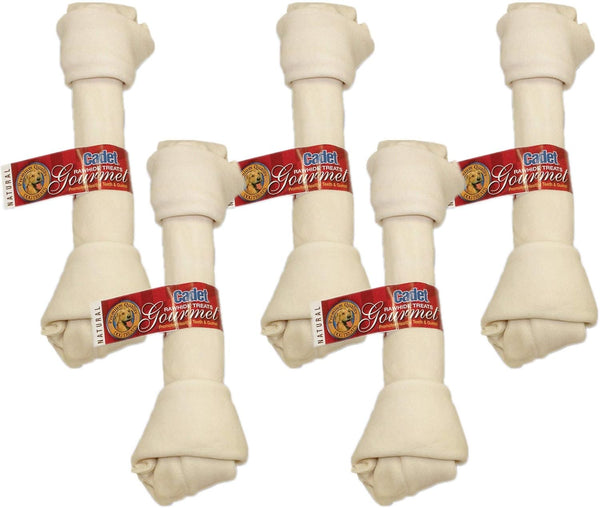 Cadet 5 Pack of Natural Rawhide Knotted Bones for Dogs, 10 to 11 Inch
