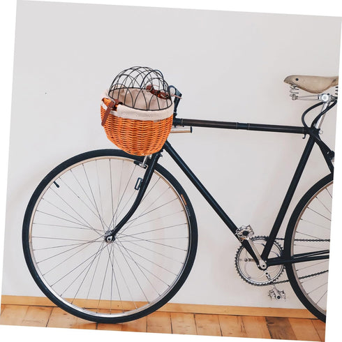 Rattan Woven Bike Basket Sturdy and Pet Carrier for Cats and Dogs Wicker and Iron Material Easy to Install Front
