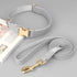 PET ARTIST Soft Leather Dog Collar and Leash Set, Bright & Solid Nylon Grey Dog Collar with Quick Release Metal Buckle,