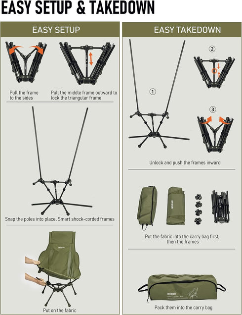 WildCall Lightweight Folding High Back Camping Chair with Head Support, Compact Beach Chair with Anti-Sinking Large