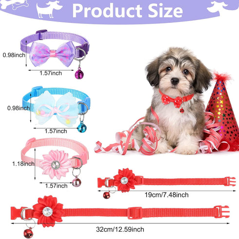 22 Pack Dog Bow Tie Flower Collar, Adjustable Bowtie Dog Collar with Dot Print for Medium Small Dog Cat Puppy (Cute)