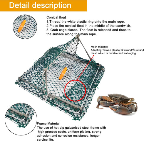 Dddzerong (2 Sets) Foldable Crab Trap & Collapsible Cage Portable, Durable Fishing Gear for Dungeness, Rock, and Blue