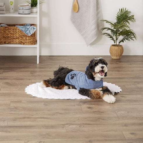 Bone Dry Pet Robe Collection, Embroidered Microfiber Bath Robe with Adjustable Closure for Dogs & Cats, Small, Blue