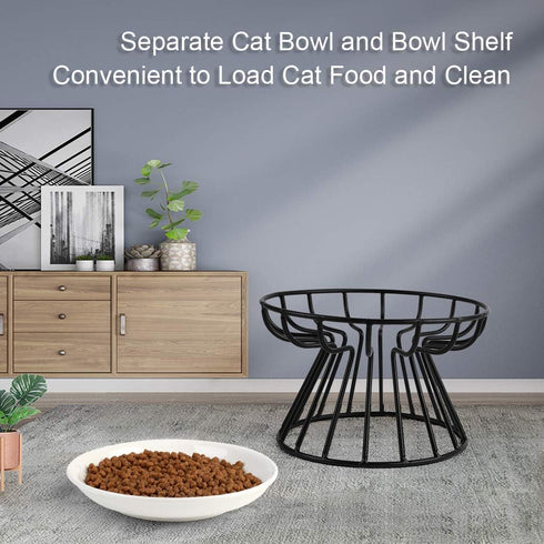 Cat Bowl, Ceramic Raised Cat Food Bowl, Elevated Anti Vomiting Feeding Bowl, Non Slip Dish for Cats