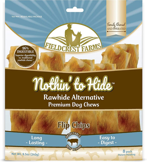Fieldcrest Farms Premium Natural Rawhide Alternative Flip Chips for Dogs, 3 Pack Bundle (Chicken, Beef, Peanut Butter)