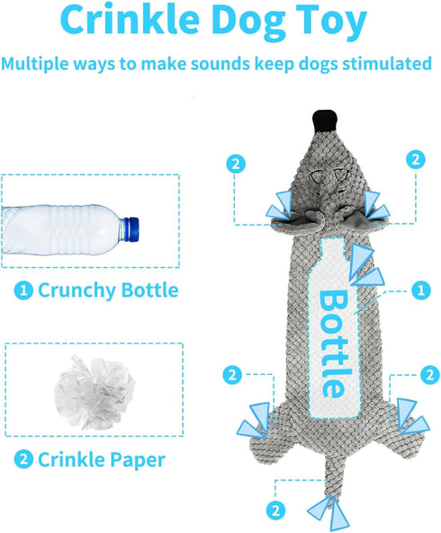 Dog Toys, Squeaky Plush No Stuffing Crinkle Toy for All Dog Sizes, Interactive Puppy Teething Water Bottle Chew Toy
