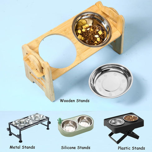 Stainless Steel Shallow Cat Food Bowls, Wide Cat Dish, Puppy Bowls, Elevated Stands, 4 Pcs