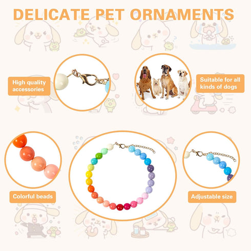 Pearl Collar Beaded Dog Collar - Handmade Fancy Dog Collar with Bell Necklace Jewelry for Small Dogs Puppy (16"+3",