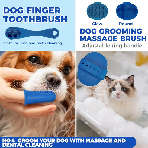 9 Set PAWCHIE Bath Grooming Kit for Pets, PCS Hair Brush with Towel,Washing Gloves,Bath Brush and Adjustable Handle