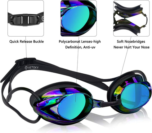 Swim Goggles, Anti Fog Swimming Goggles with UV Protection, Mirrored & Clear