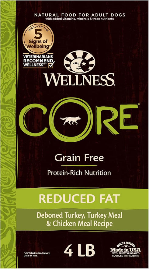 Wellness CORE Grain-Free High-Protein Dry Dog Food - Natural Ingredients, Made in USA, Reduced Fat, 4-Pound Bag