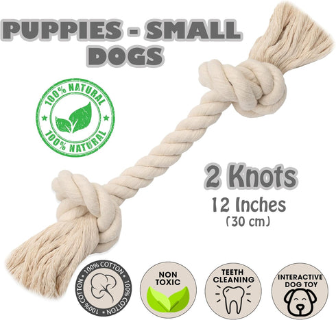 Pet Supplies 100% Natural Cotton Rope Dog Toys, Premium White Cotton Dog Chew Toys, Puppy Chew Toys for Teething, Puppy Toys Small Dogs, Medium Dog Toys -Tough Dog Rope Toys