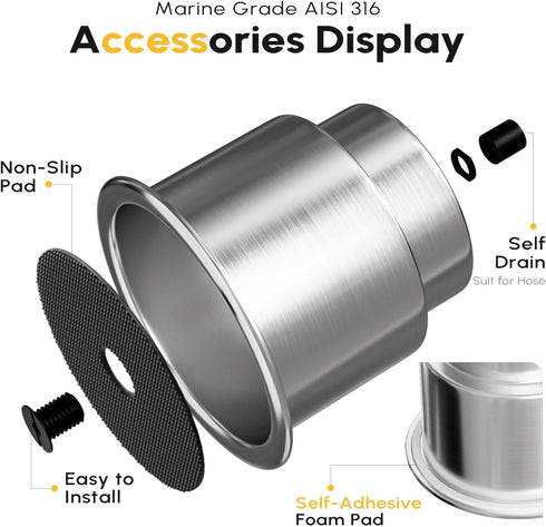 EQUSPUR 4 Pack, 316 Cup Drink Holder Stainless Steel Boat Accessories with Drain for Yacht RV Camper Caravan