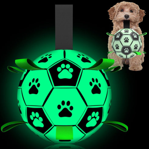 Light Up Dog Ball, Interactive Glow in The Dark Soccer Ball, Tug Water Toy for Small & Medium Dogs, Puppy Gifts (6 Inch)