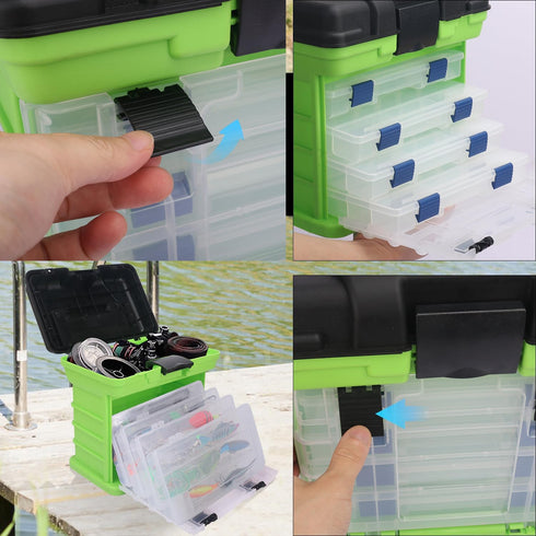 Fishing Tackle Box by KUKLIPJIM, 4 Layers Quick-Access Storage for Fishing Gear (Green)