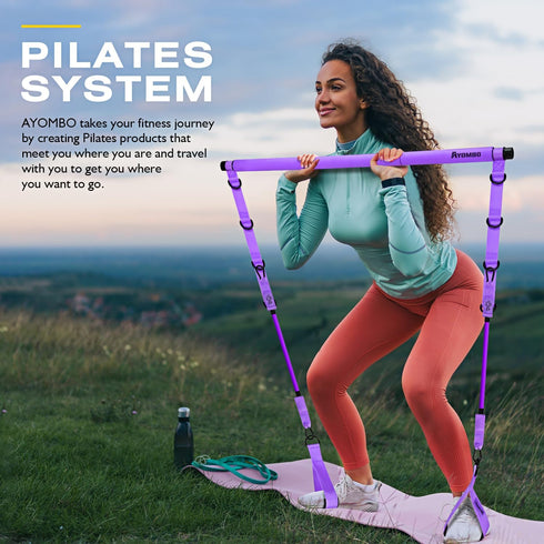 Pilates Bar Kit with Resistance Bands - Adjustable 3-Section Equipment for Legs, Hip, Waist, Arm Workouts