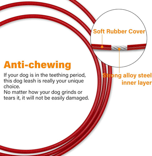 Heavy Duty Dog Leashes - Chew Proof with Comfortable Padded Handle, 4/5/6 FT Steel Safety Lead Rope for Dogs (Red, 4FT)