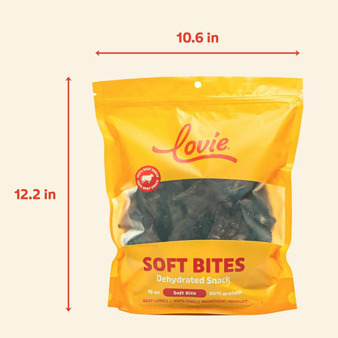 Lovie 16 oz Beef Lung Dog Treats - Dehydrated Air Dried Soft Bites, Single Ingredient, Protein Rich