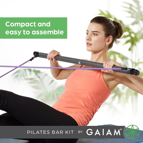 Gaiam Restore Pilates Bar Reformer Kit - Home Fitness Equipment with 30-Inch Resistance Bands & Exercise Guide