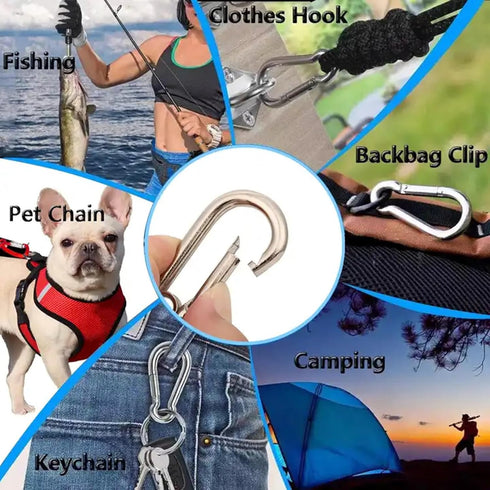 Heavy Duty Stainless Steel Carabiner Spring Snap Clip Link Hooks, 200-500lb Load, 2, 6 & 12 Packs