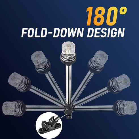 16 Inches 3NM (12-24V) Pontoon Boat Stern Light for Bimini Top, LED Anchor Light Waterproof, White Fold Down Rear