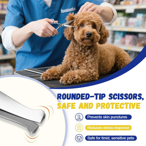 Set Dog Ear Hair Removal Kit Ear Powder, Safety Round Tip Scissors & Locking Tweezers At-Home Grooming for Hair