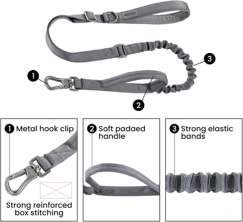 EXCELLENT ELITE SPANKER Tactical Dog Leash Heavy Duty 5-6FT Adjustable No Pull Bungee Leash with 2 Padded Control