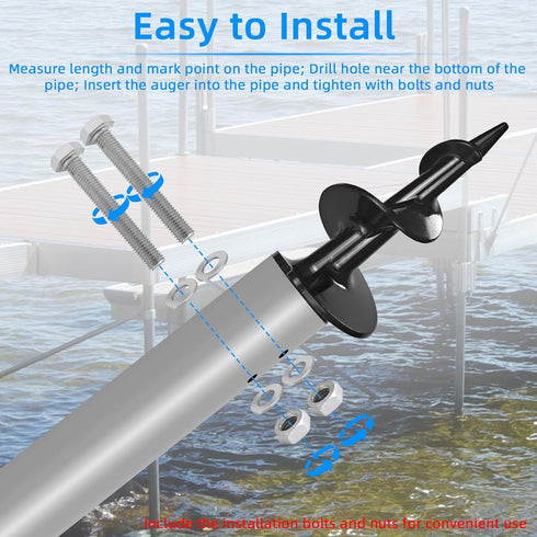 JYINCPED 2" 1.725" 1.790" Dock Auger for OD Pipe w/ ID or ID, Dock Sand Auger for PVC Tubing Sandbar Anchor or Aluminum