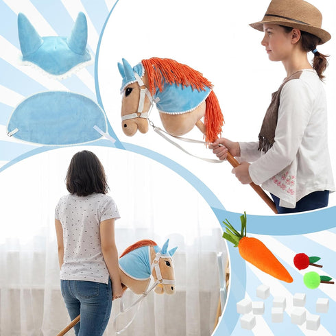 Teyva Daily 9 Pcs DIY Hobby Horse Bridle Kit Include Horses Ear Bonnet Blanket Halter Sugar Cubes Red Green Apples