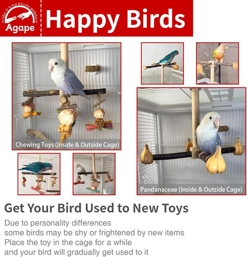 Finches Agape Rotating Parrot Perch Toy with Chew Toy, Natural Wooden Perch Stand for Small & Medium Birds, Bird Cage