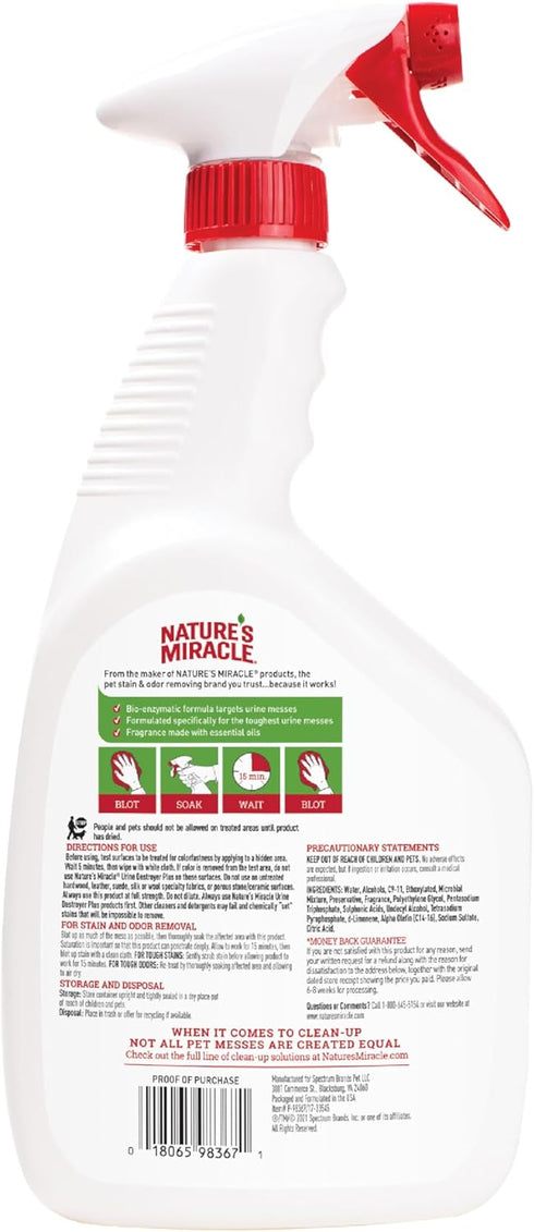 Nature's Miracle Urine Destroyer Plus for Cats, 32 oz Enzymatic Formula for Severe Cat Urine Stains