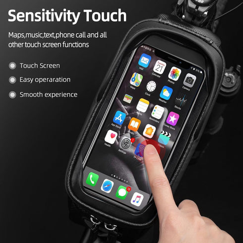 ROCKBROS Waterproof Bike Phone Bag, EVA Hard Shell Bike Pouch with Rain Cover for iPhone 14/12/11 Pro