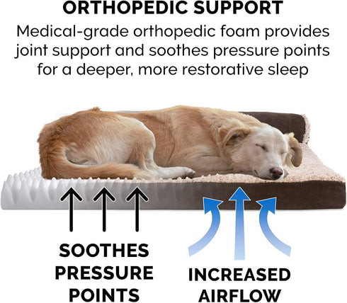 Furhaven Orthopedic Dog Bed for Large/Medium Dogs, Removable Bolsters & Washable Cover, Two-Tone Plush Faux Fur,