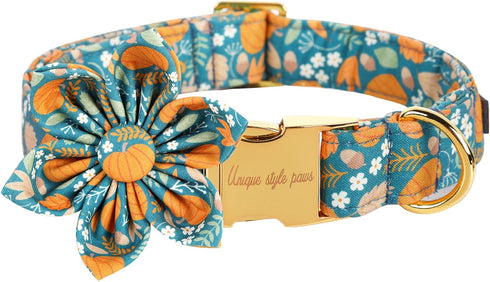 Unique style paws Halloween Dog Collar with Flower Tie - Adjustable Pumpkin Cotton Collar for Small Medium Large Dogs